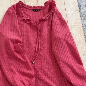 Bloomchic Textured Pink Blouse with Ruffle Detail